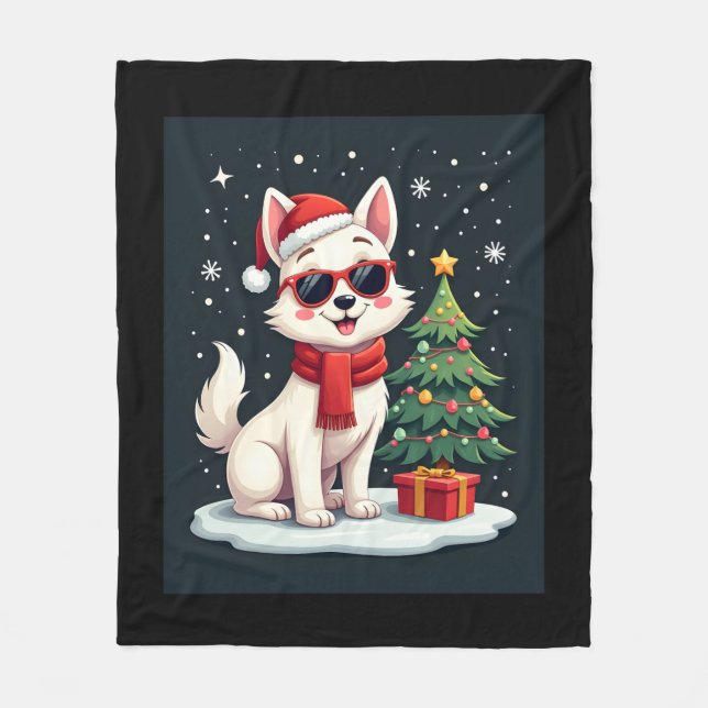 Lättfunna solglasögon Hund med Julgran C Fleecefilt (Framsidan)