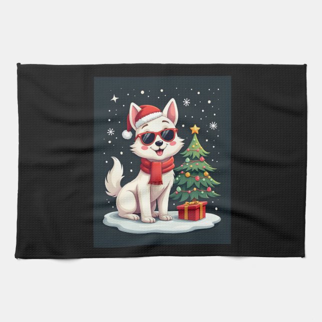 Lättfunna solglasögon Hund med Julgran C Kökshandduk (Horisontell)