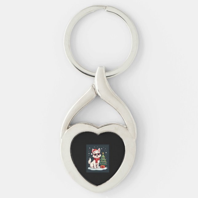 Lättfunna solglasögon Hund med Julgran C Twisted Heart Silverfärgad Nyckelring (Framsidan)