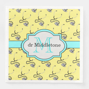 Lättfunna stetoskop för läkare på gult namn pappersservett