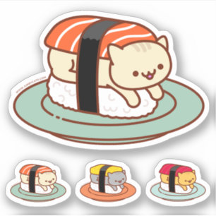 Lättfunna Stickers - SUSHI CATS - SALMON Klistermärken