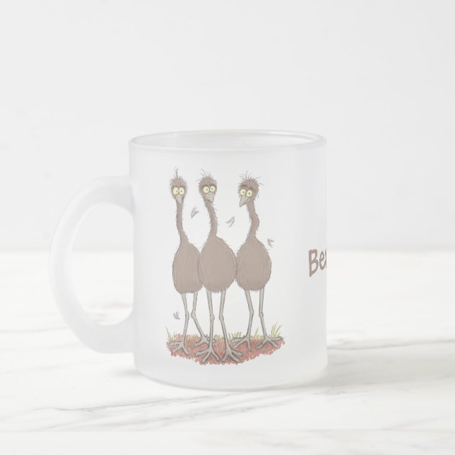 Lättfunny illustration av australisk emu trio-teck frostad glasmugg (Vänster)