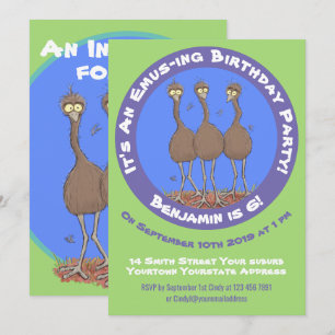 Lättfunny illustration av australisk emu trio-teck inbjudningar