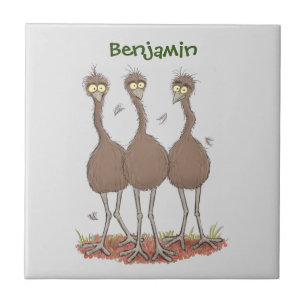 Lättfunny illustration av australisk emu trio-teck kakelplatta