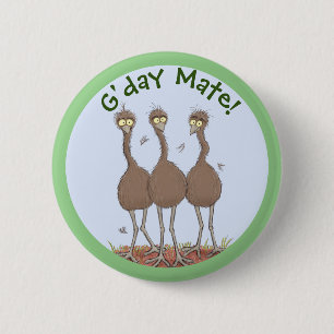 Lättfunny illustration av australisk emu trio-teck knapp