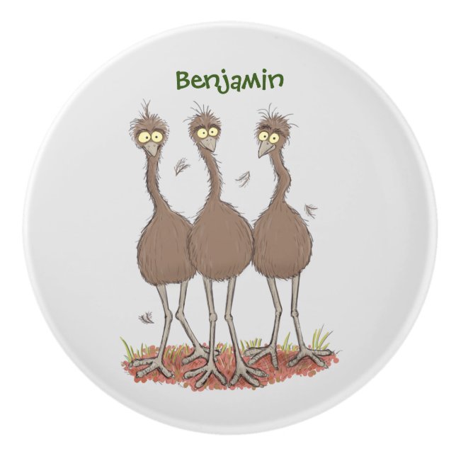 Lättfunny illustration av australisk emu trio-teck knopp (Framsidan)