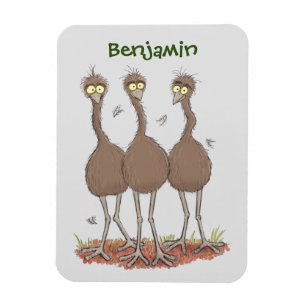 Lättfunny illustration av australisk emu trio-teck magnet