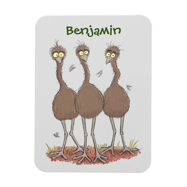 Lättfunny illustration av australisk emu trio-teck magnet (Vertikal)