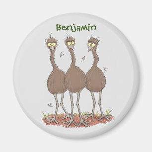Lättfunny illustration av australisk emu trio-teck magnet