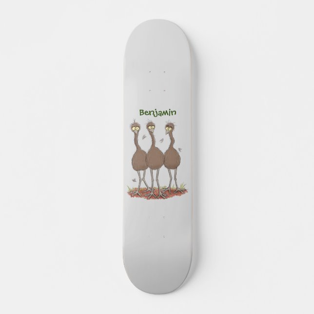 Lättfunny illustration av australisk emu trio-teck mini skateboard bräda 18,5 cm (Framsida)