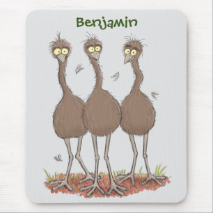 Lättfunny illustration av australisk emu trio-teck musmatta