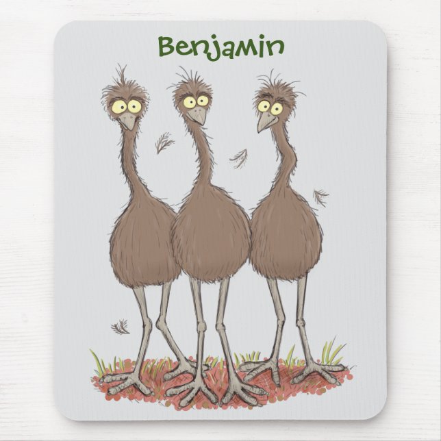 Lättfunny illustration av australisk emu trio-teck musmatta (Framsidan)
