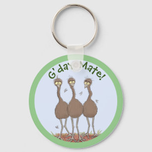 Lättfunny illustration av australisk emu trio-teck nyckelring