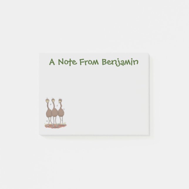 Lättfunny illustration av australisk emu trio-teck post-it block (Framsida)
