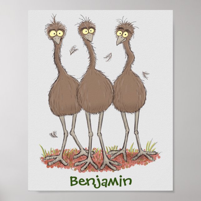 Lättfunny illustration av australisk emu trio-teck poster (Framsidan)