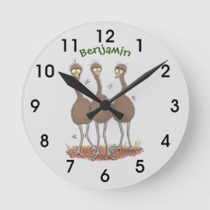Lättfunny illustration av australisk emu trio-teck rund klocka