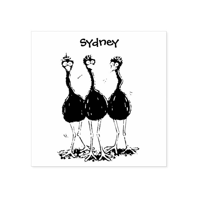 Lättfunny illustration av australisk emu trio-teck stämpel (Tryck)