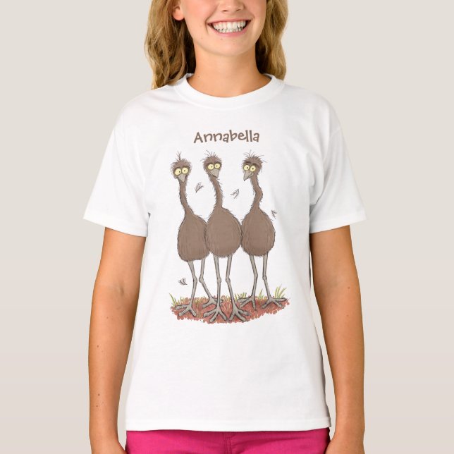 Lättfunny illustration av australisk emu trio-teck t shirt (Framsida)