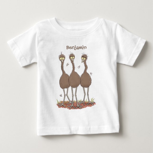 Lättfunny illustration av australisk emu trio-teck t shirt (Framsida)