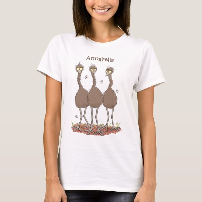 Lättfunny illustration av australisk emu trio-teck t shirt (Framsida)