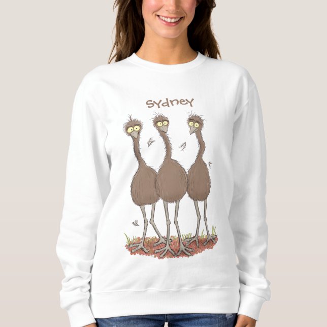 Lättfunny illustration av australisk emu trio-teck t shirt (Framsida)