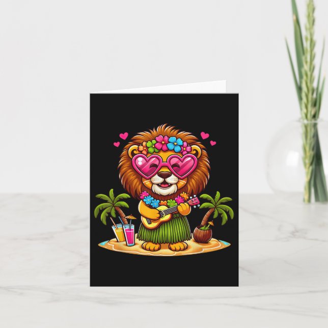 Lättfunny Lejon hawaiiska Costume Kids Summer Vaca Kort (Framsida)