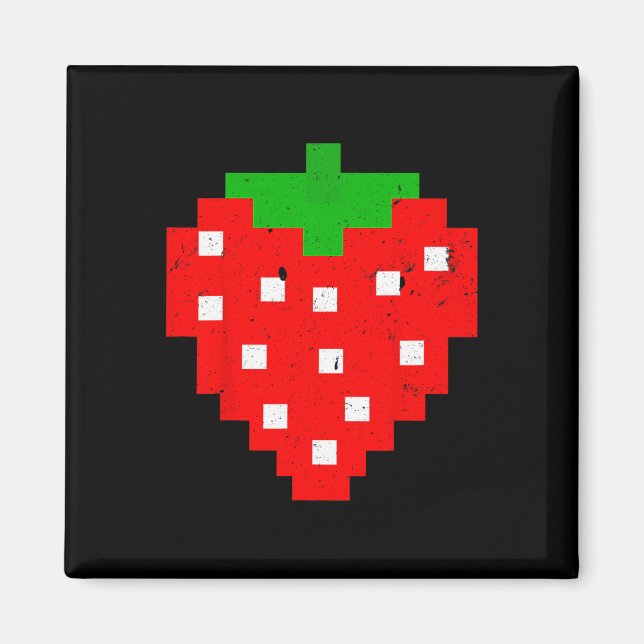 Lättfunny Pixel Strawberry 80s Videospelstumma Magnet (Framsidan)