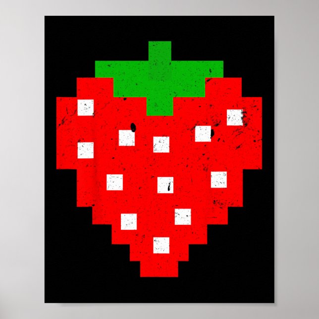 Lättfunny Pixel Strawberry 80s Videospelstumma Poster (Framsidan)