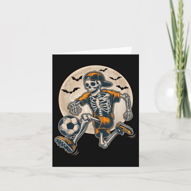 Lättfunny Skeleton Soccer Manar Boys Kids Hallowee Kort (Framsida)