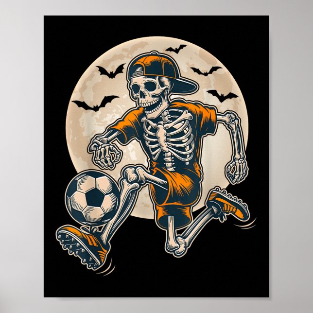 Lättfunny Skeleton Soccer Manar Boys Kids Hallowee Poster (Framsidan)