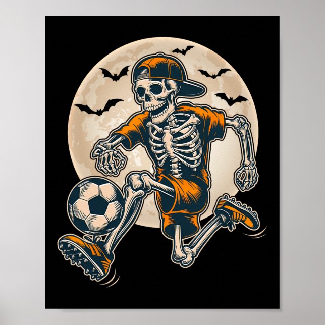Lättfunny Skeleton Soccer Manar Boys Kids Hallowee Poster (Framsidan)