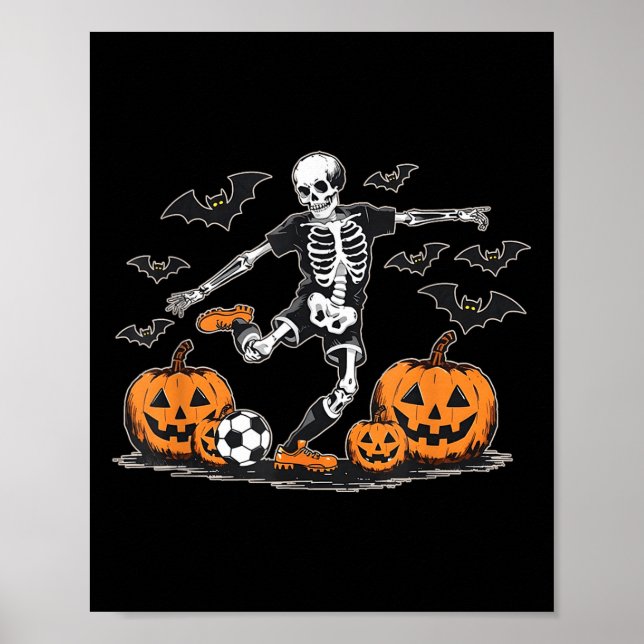 Lättfunny Skeleton Soccer Manar Boys Kids Hallowee Poster (Framsidan)