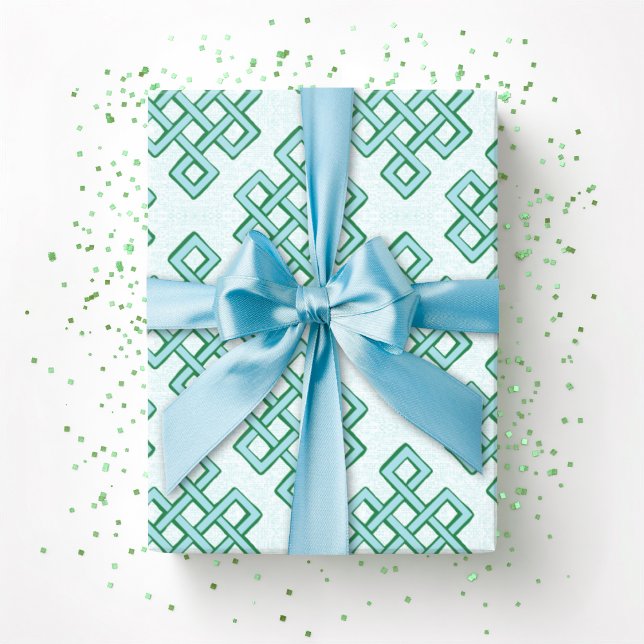 Lattice Endless Knot Textured in Green and Aqua Presentpapper (Skapare uppladdad)