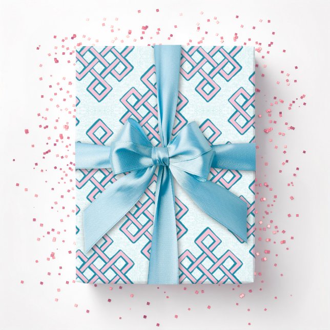 Lattice Endless Knot Textured in Pink and Aqua Presentpapper (Skapare uppladdad)