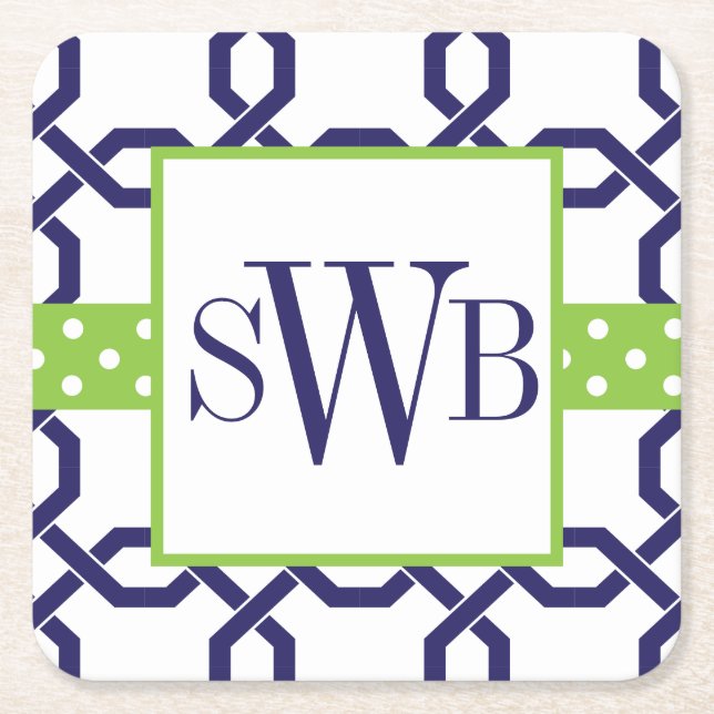 Lattice & Grosgrain Monogrammed Papper Underlägg (Framsidan)