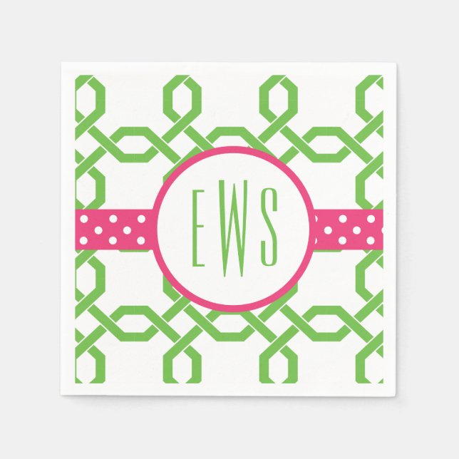 Lattice & Grosgrain Monogrammed Party Napkins Pappersservett (Framsidan)