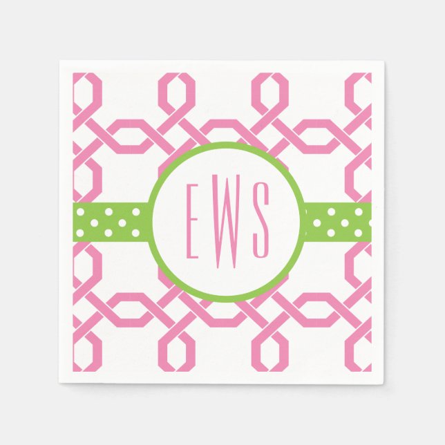 Lattice & Grosgrain Monogrammed Party Napkins Pappersservett (Framsidan)