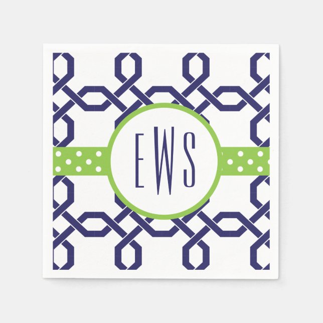 Lattice & Grosgrain Monogrammed Party Napkins Pappersservett (Framsidan)
