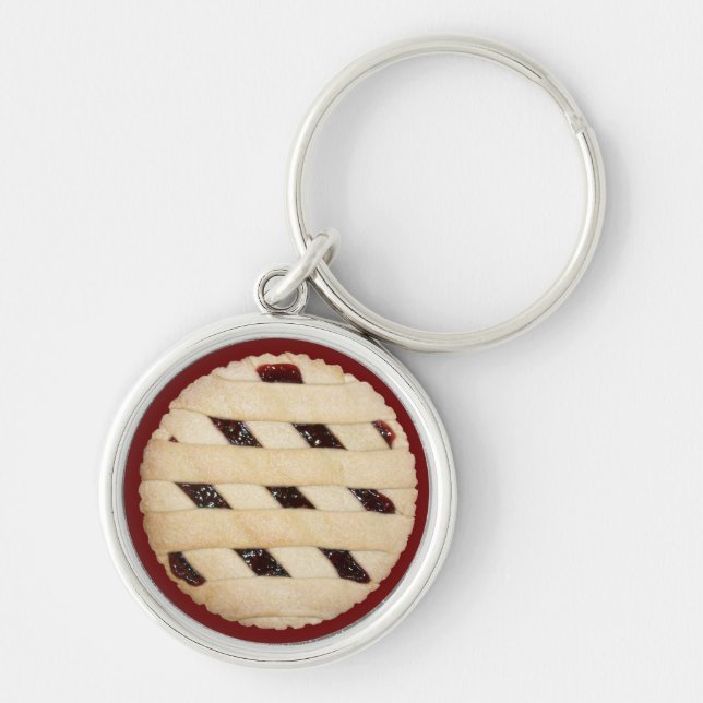 Lattice-Top Raspberry Paj/Tart Keychain Rund Silverfärgad Nyckelring (Framsidan)