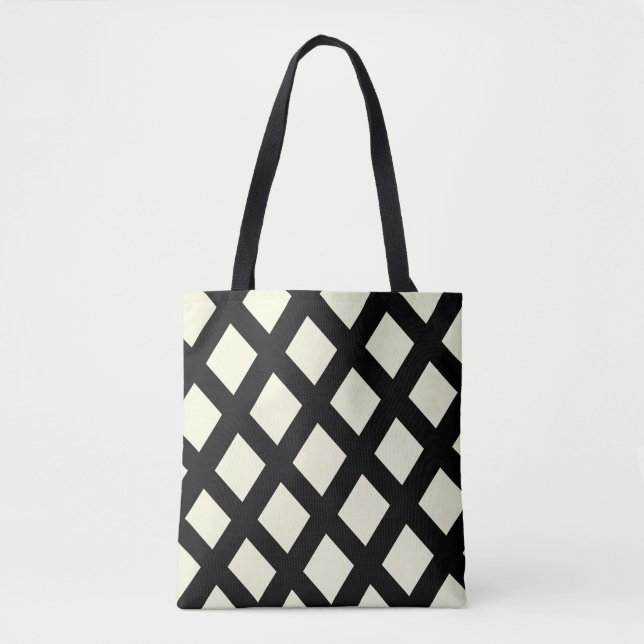 Lattice Tote Bag (Cream & Black) Tygkasse (Framsida)