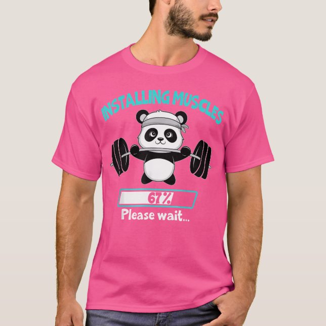 Lättinstallerad muskelpanda Viktad lyftbarb T Shirt (Framsida)