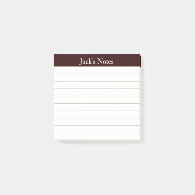 Lättläst chokladbrun linjerad personlig post-it block (Framsida)
