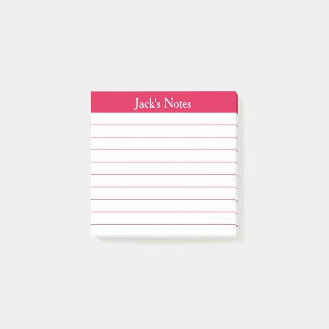 Lättläst körsbärsröd personlig linjerad anteckning post-it block (Framsida)