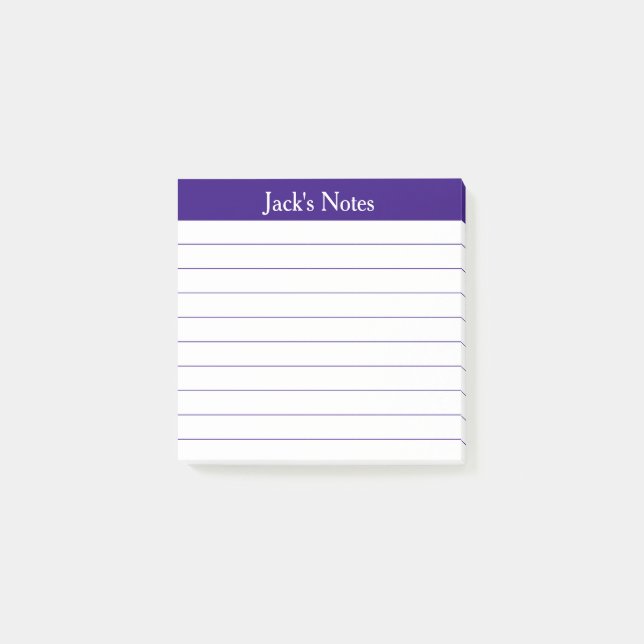 Lättläst lila linjerad personlig post-it block (Framsida)
