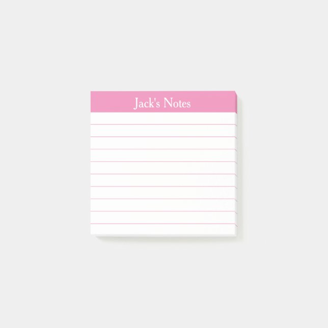 Lättläst Rosa Linjerad Personlig Post-it Block (Framsida)