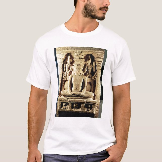 Lättnad som visar Tirthankara Mahavira Tee Shirt (Framsida)