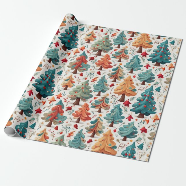 Lättpackad papper med Julgranar Presentpapper (Utrullad)