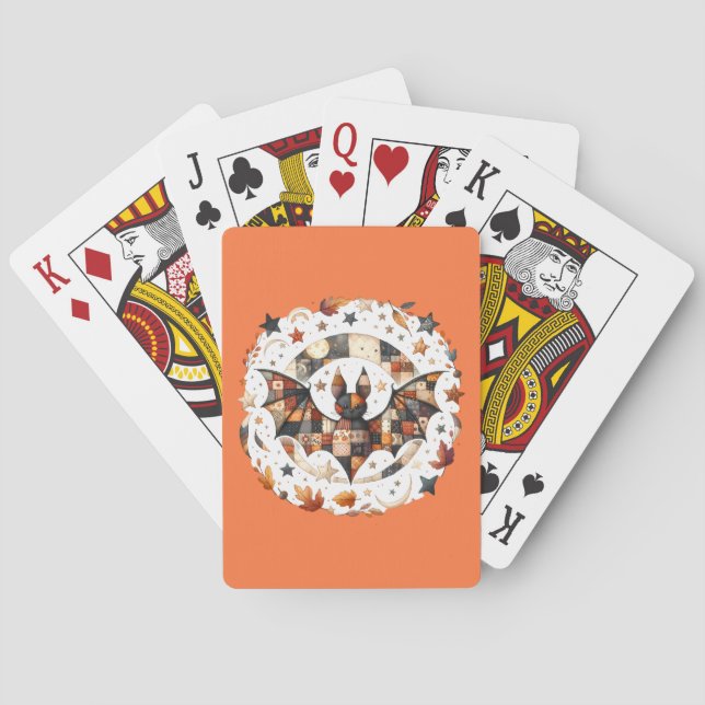 Lättpatchad Halloween-fladdermus i höstfärger Casinokort (Baksidan)