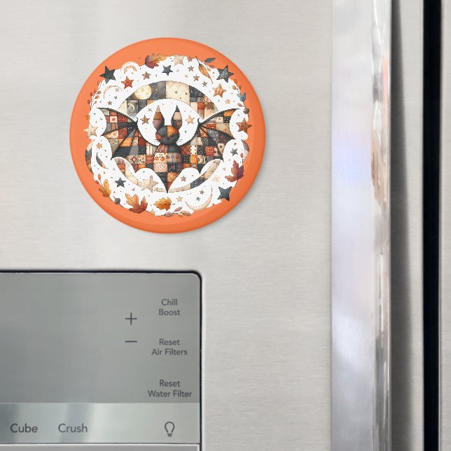 Lättpatchad Halloween-fladdermus i höstfärger Magnet (In Situ (Fridge))