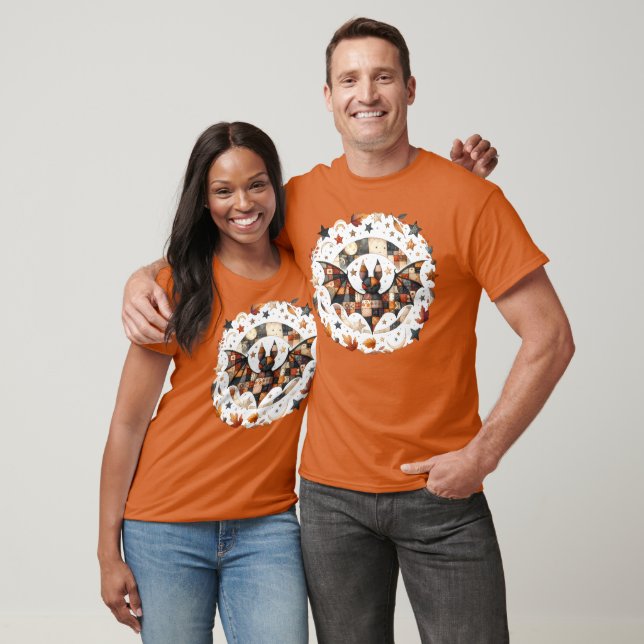 Lättpatchad Halloween-fladdermus i höstfärger T Shirt (Unisex)